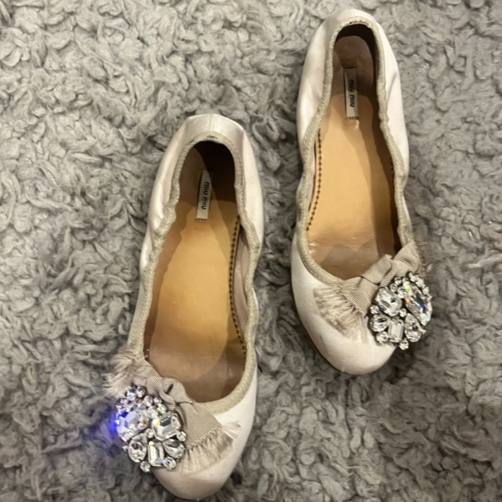 MIU MIU Tan Crystal Ballet Flats 6.5